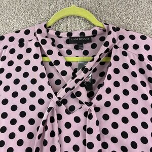 NWT Lane Bryant Womens 26/28 Polka‎ Dot Tie Neck Blouse Pink Black Long Sleeve